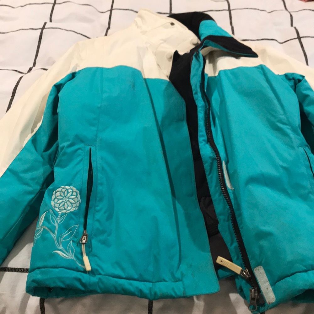 Winter coat teal and white